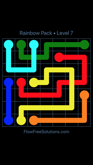 Solution and Answer to the Puzzle for Flow Free: Bridges Rainbow Pack Level 7