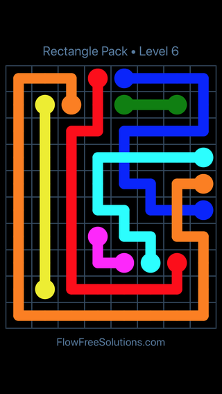 Solution and Answer to the Puzzle for Flow Free: Bridges Rectangle Pack Level 6