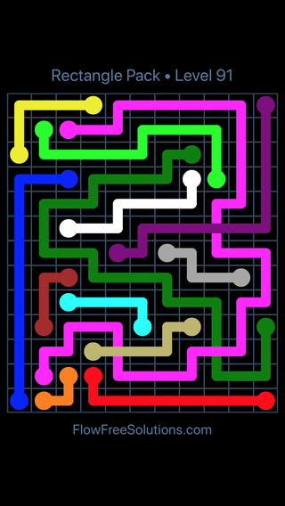 Solution and Answer to the Puzzle for Flow Free: Bridges Rectangle Pack Level 91