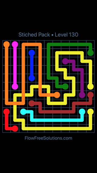 Solution and Answer to the Puzzle for Flow Free: Bridges Stitched Pack Level 130