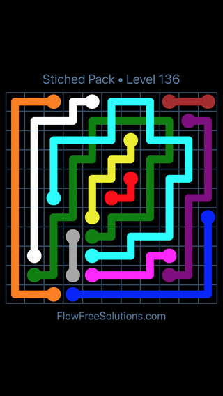 Solution and Answer to the Puzzle for Flow Free: Bridges Stitched Pack Level 136