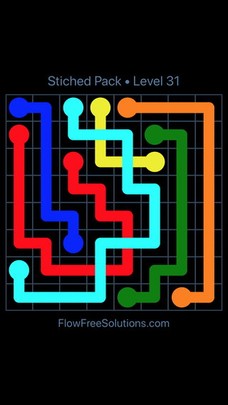 Solution and Answer to the Puzzle for Flow Free: Bridges Stitched Pack Level 31