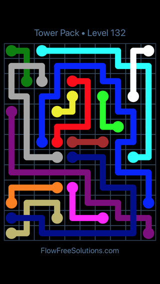 Solution and Answer to the Puzzle for Flow Free: Bridges Tower Pack Level 132