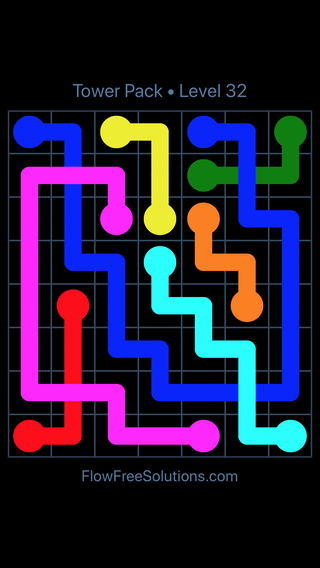 Solution and Answer to the Puzzle for Flow Free: Bridges Tower Pack Level 32