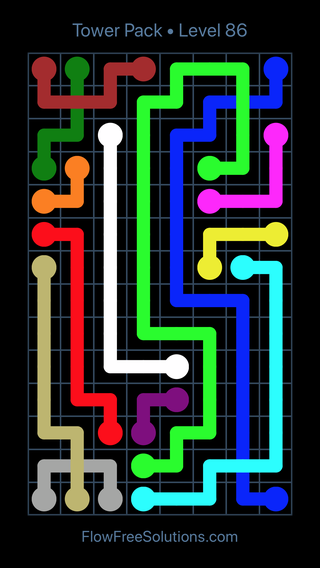 Solution and Answer to the Puzzle for Flow Free: Bridges Tower Pack Level 86