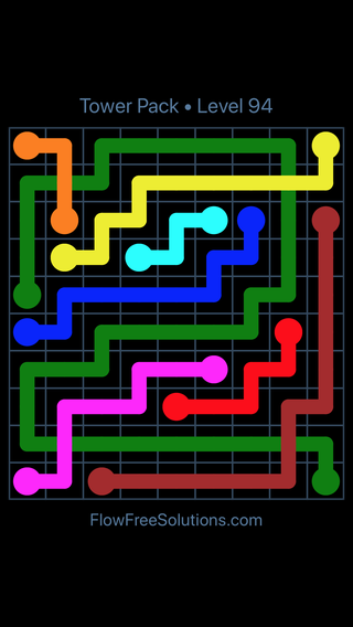 Solution and Answer to the Puzzle for Flow Free: Bridges Tower Pack Level 94
