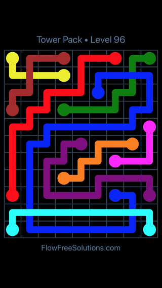 Solution and Answer to the Puzzle for Flow Free: Bridges Tower Pack Level 96