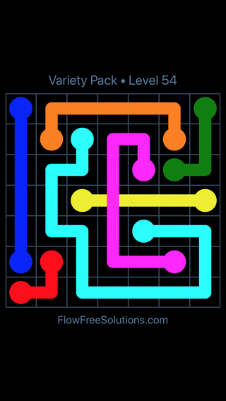 Solution and Answer to the Puzzle for Flow Free: Bridges Variety Pack Level 54
