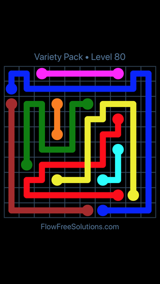 Solution and Answer to the Puzzle for Flow Free: Bridges Variety Pack Level 80