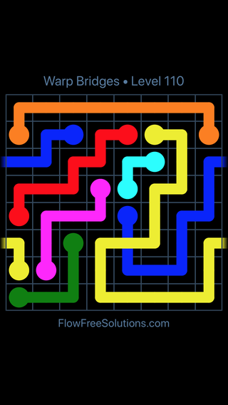 Solution and Answer to the Puzzle for Flow Free: Bridges Warps Sampler Level 110