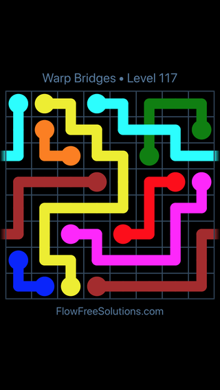 Solution and Answer to the Puzzle for Flow Free: Bridges Warps Sampler Level 117