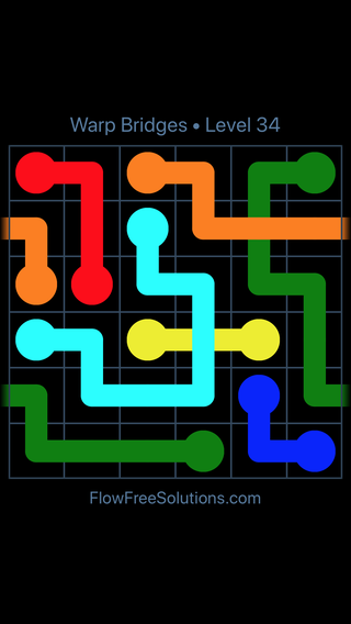Solution and Answer to the Puzzle for Flow Free: Bridges Warps Sampler Level 34