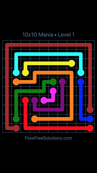 Solution and Answer to the Puzzle for Flow Free 10x10 Mania Level 1