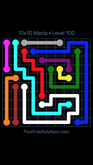 Solution and Answer to the Puzzle for Flow Free 10x10 Mania Level 100