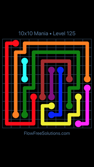 Solution and Answer to the Puzzle for Flow Free 10x10 Mania Level 125