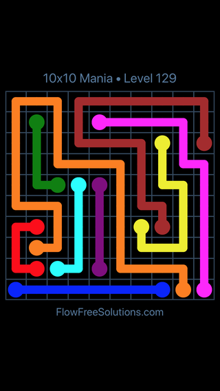 Solution and Answer to the Puzzle for Flow Free 10x10 Mania Level 129