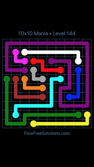 Solution and Answer to the Puzzle for Flow Free 10x10 Mania Level 144