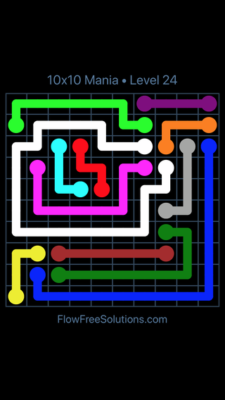 Solution and Answer to the Puzzle for Flow Free 10x10 Mania Level 24