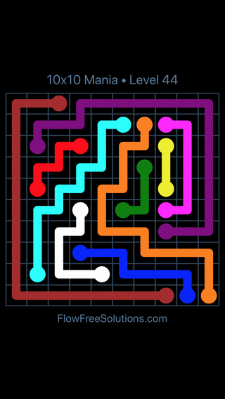 Solution and Answer to the Puzzle for Flow Free 10x10 Mania Level 44
