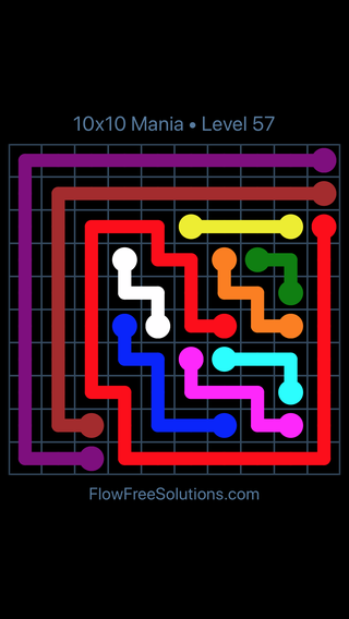 Solution and Answer to the Puzzle for Flow Free 10x10 Mania Level 57