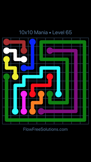 Solution and Answer to the Puzzle for Flow Free 10x10 Mania Level 65
