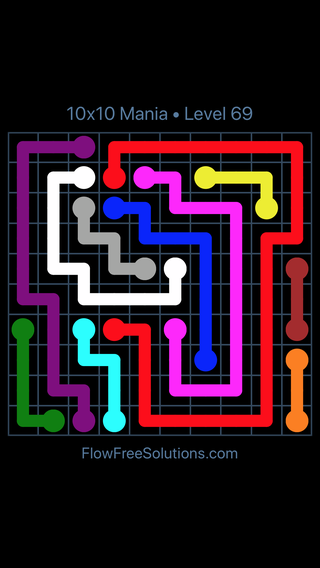 Solution and Answer to the Puzzle for Flow Free 10x10 Mania Level 69