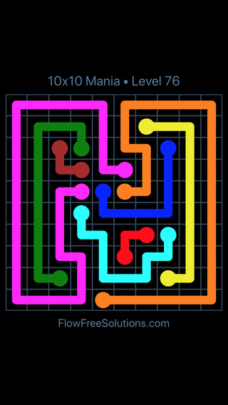 Solution and Answer to the Puzzle for Flow Free 10x10 Mania Level 76