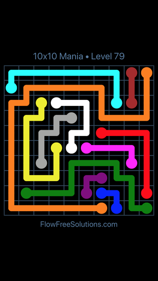Solution and Answer to the Puzzle for Flow Free 10x10 Mania Level 79