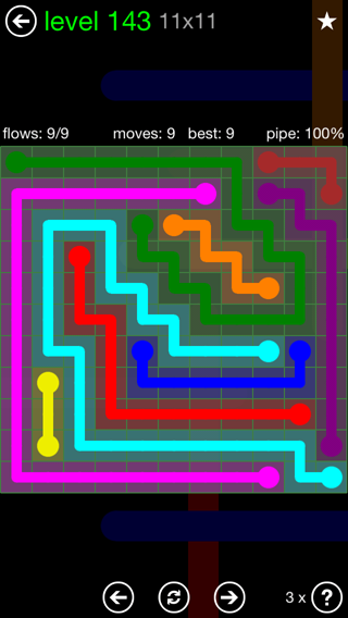 Solution and Answer to the Puzzle for Flow 11mania Pack Set 11x11 Level 143