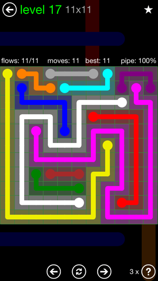 Solution and Answer to the Puzzle for Flow 11mania Pack Set 11x11 Level 17