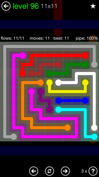 Solution and Answer to the Puzzle for Flow 11mania Pack Set 11x11 Level 96