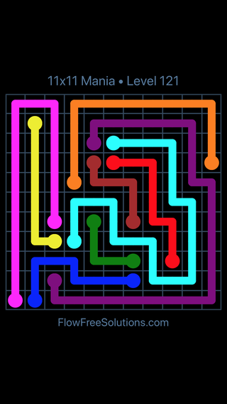 Solution and Answer to the Puzzle for Flow Free 11x11 Mania Level 121