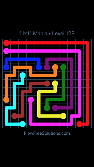 Solution and Answer to the Puzzle for Flow Free 11x11 Mania Level 128