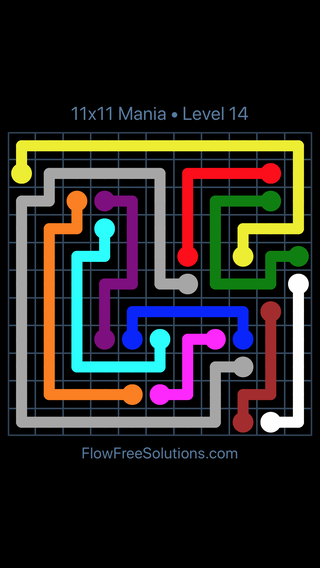 Solution and Answer to the Puzzle for Flow Free 11x11 Mania Level 14