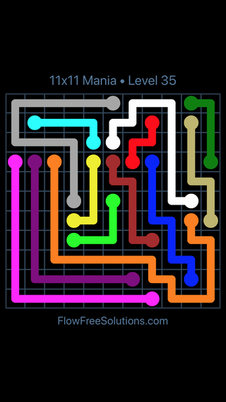 Solution and Answer to the Puzzle for Flow Free 11x11 Mania Level 35