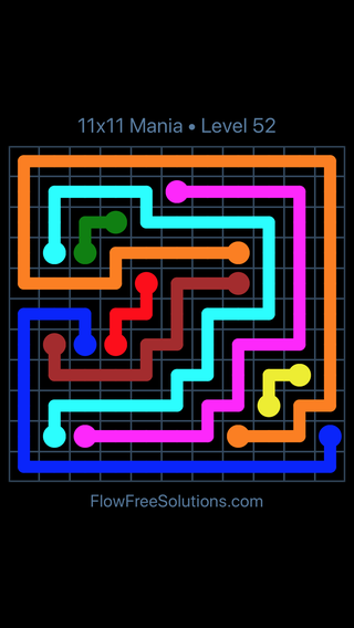 Solution and Answer to the Puzzle for Flow Free 11x11 Mania Level 52