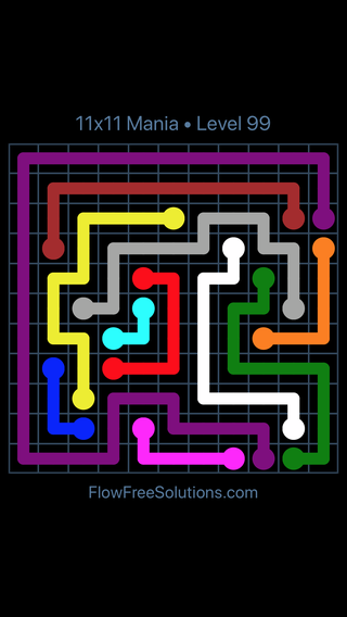 Solution and Answer to the Puzzle for Flow Free 11x11 Mania Level 99
