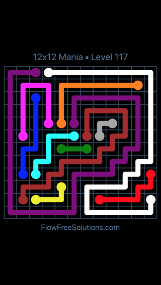 Solution and Answer to the Puzzle for Flow Free 12x12 Mania Level 117