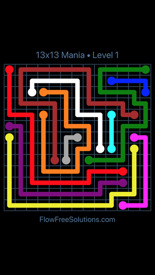 Solution and Answer to the Puzzle for Flow Free 13x13 Mania Level 1