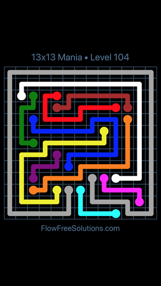 Solution and Answer to the Puzzle for Flow Free 13x13 Mania Level 104