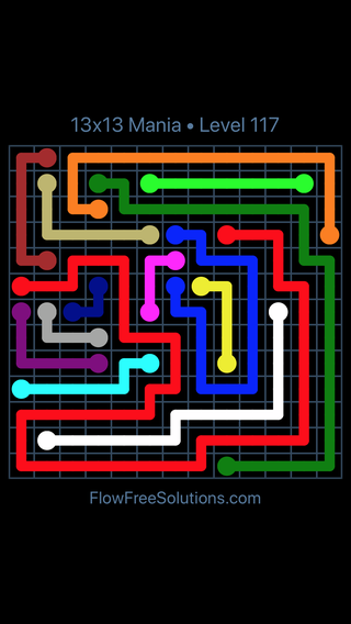 Solution and Answer to the Puzzle for Flow Free 13x13 Mania Level 117