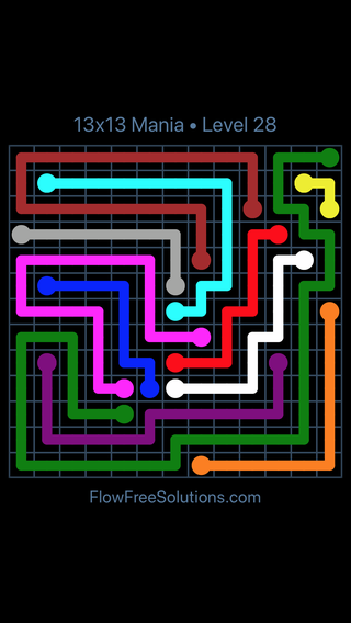 Solution and Answer to the Puzzle for Flow Free 13x13 Mania Level 28