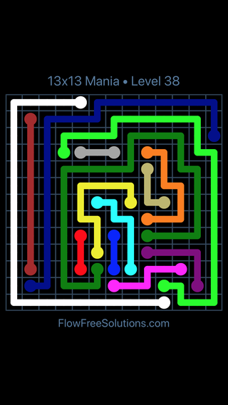 Solution and Answer to the Puzzle for Flow Free 13x13 Mania Level 38
