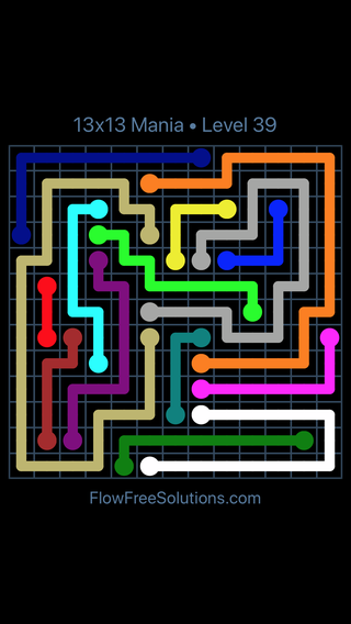 Solution and Answer to the Puzzle for Flow Free 13x13 Mania Level 39