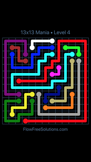 Solution and Answer to the Puzzle for Flow Free 13x13 Mania Level 4