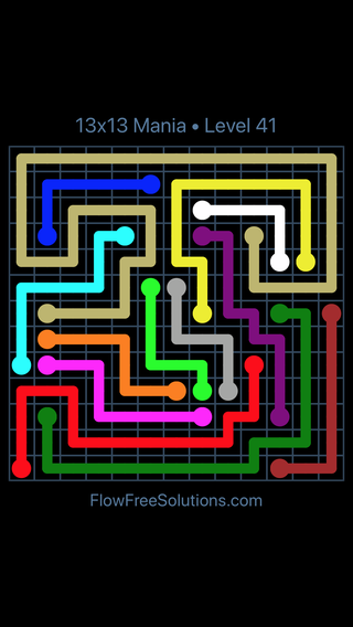Solution and Answer to the Puzzle for Flow Free 13x13 Mania Level 41