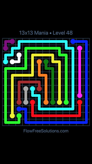 Solution and Answer to the Puzzle for Flow Free 13x13 Mania Level 48