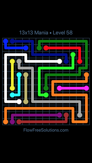 Solution and Answer to the Puzzle for Flow Free 13x13 Mania Level 58