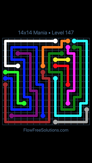 Solution and Answer to the Puzzle for Flow Free 14x14 Mania Level 147
