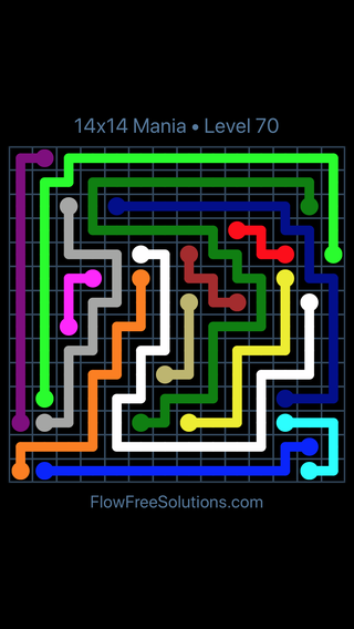 Solution and Answer to the Puzzle for Flow Free 14x14 Mania Level 70